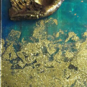 Come pima leggera opera unica in terracotta policroma,metallo,resine,foglia oro,oro e platino terzo fuoco Cm 12 x 39 x 100