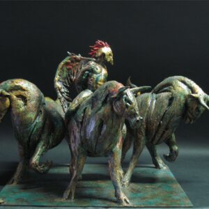 Il ritmo del sacro opera unica in terracotta policroma,metallo,foglia oro.Cm 60 x 68 x h 42,5