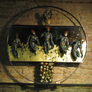 ARGONAUTI opera unica in terracotta policroma,metallo,foglia oro, cm 100 x 100 x 16