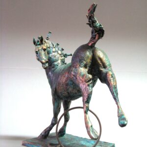 CAVALLO CIRCENSE opera unica in terracotta policroma,metallo cm 30 x 18 x h 32