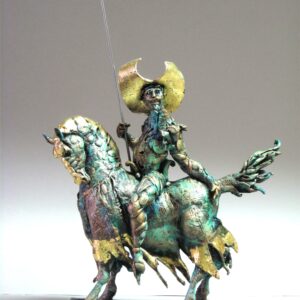 DON CHISCIOTTE opera unica in terracotta policroma,metallo,foglia oro cm 30 x 14 x h 42